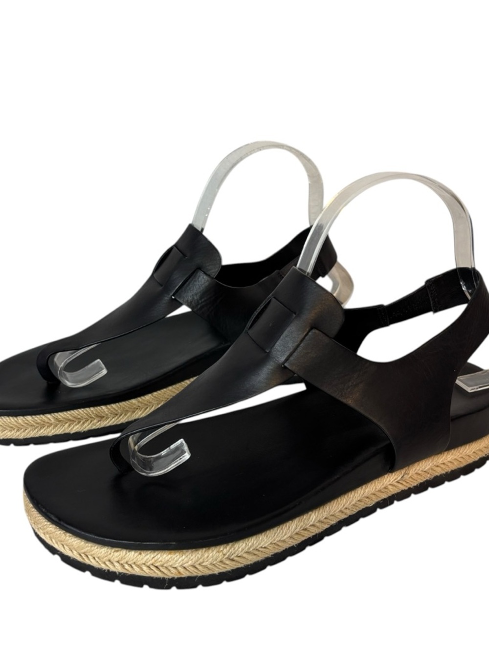 Vince Flint Sandals Black Leather Thong Espadrille Flat Women’s Size 9M EU 39